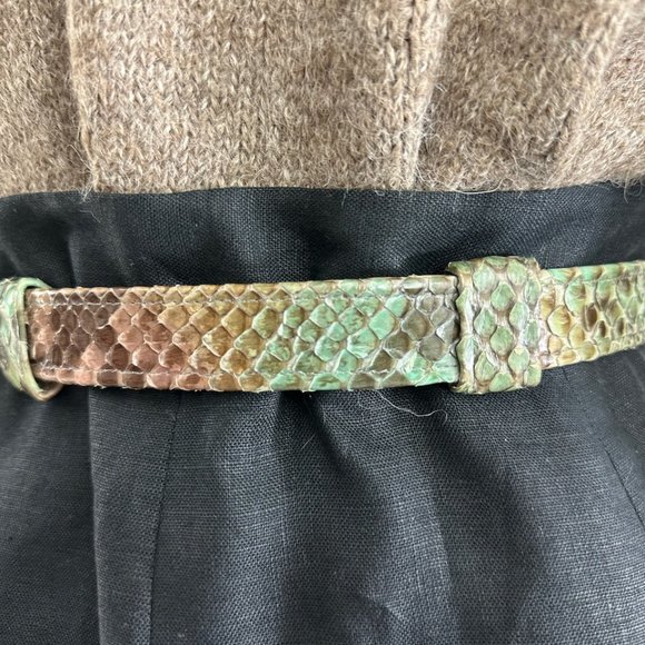 Vintage ALEXIS KIRK Snakeskin Reptile Adjustable Leather Belt Green Beige